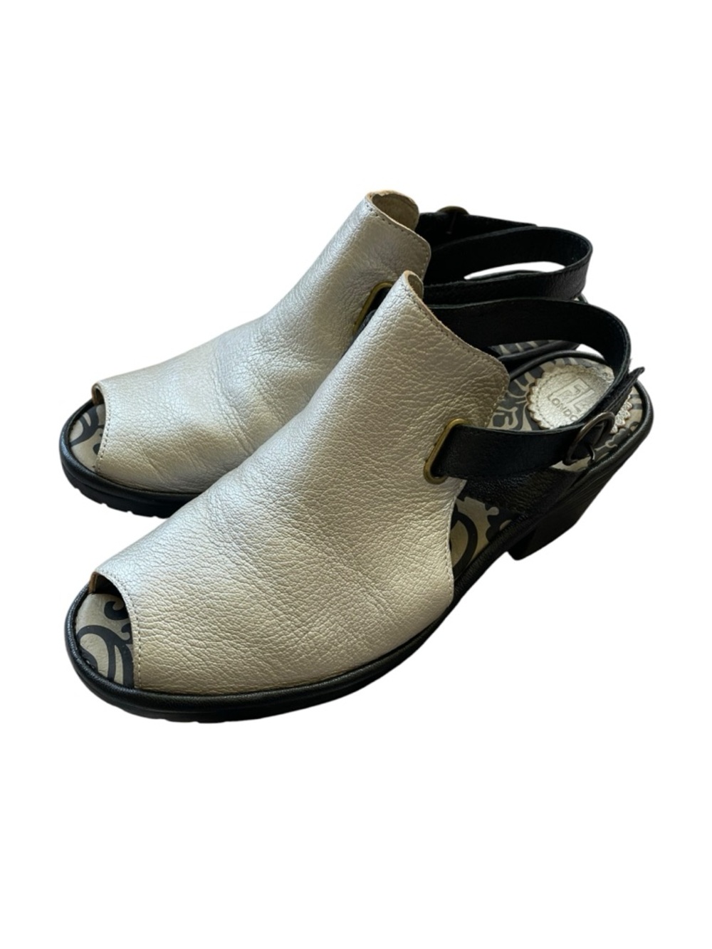 FLY London Wena Metallic Leather Open-Toe Slingback Sandals